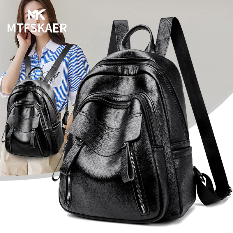香港MTFSKAER多袋妈妈女士双肩包新款真皮百搭大容量软皮背包旅游