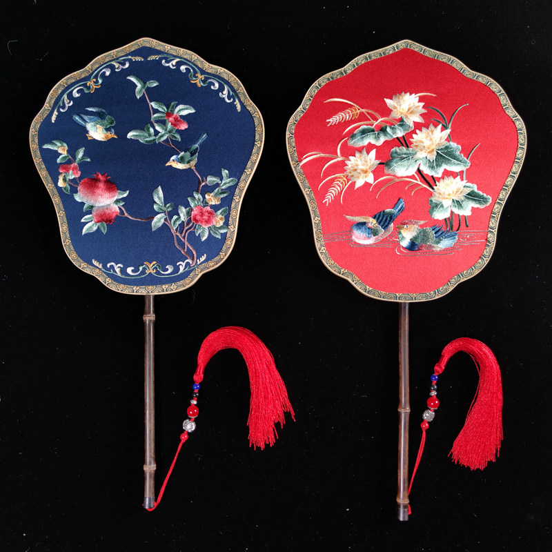特大号现货双面异色苏绣扇子刺绣花团扇中式古典汉服配饰明清宫扇