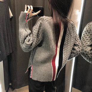 ins网红tb套头宽松圆领针织衫2026春季新款韩版宽松毛衣女外穿