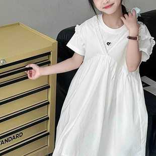 波拉韩国童装 蕾丝边甜美风连衣裙 2025夏季 女童休闲洋气假二件短袖