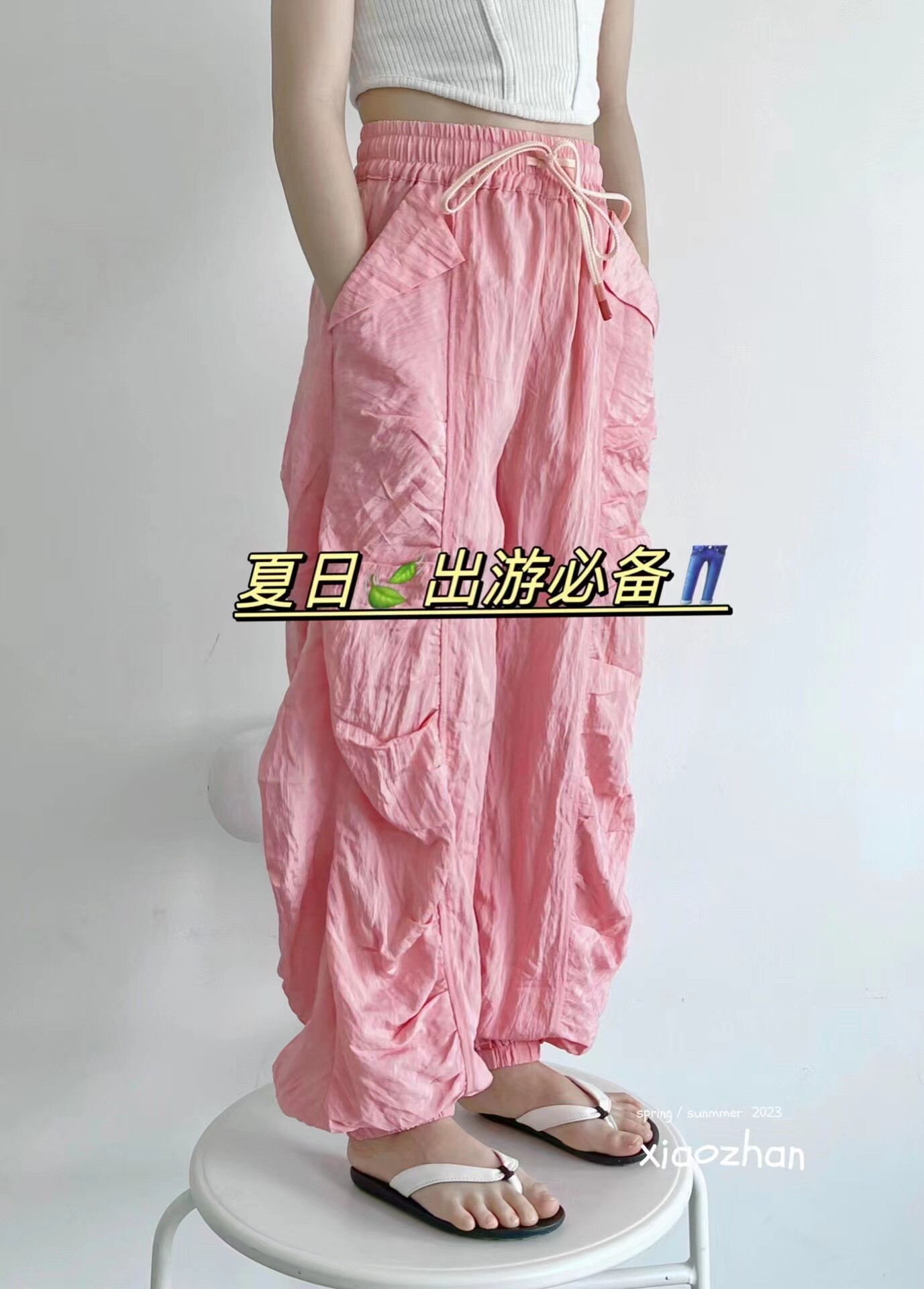 波拉韩国童装夏新款长裤宽松薄款女童小众设计超柔速干褶皱防蚊裤