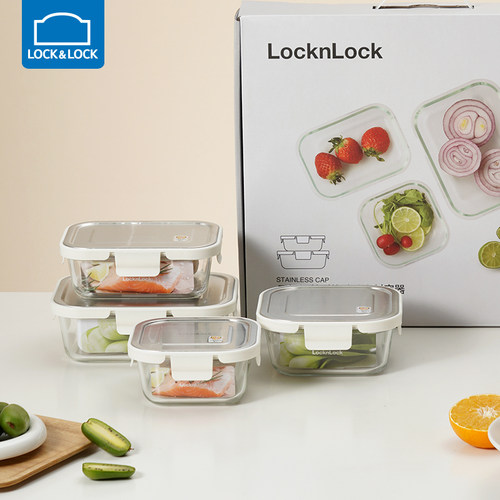 乐扣乐扣保鲜盒耐热玻璃不锈钢盖