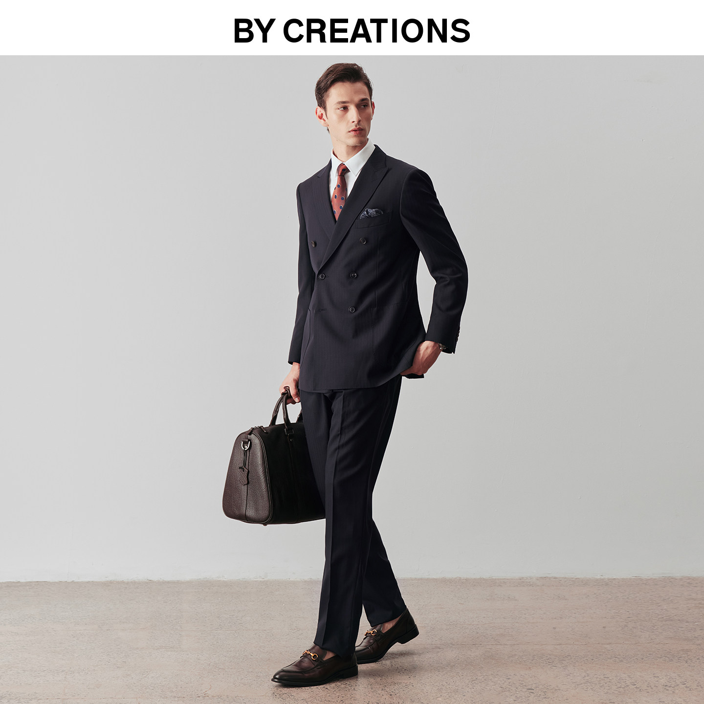 柏品人字纹纯羊毛商务西服套装男双排扣新郎礼服结婚正装职业西装