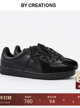 【2025冬新】柏品真皮复古德训鞋经典纯黑CLEANFIT休闲商务鞋子