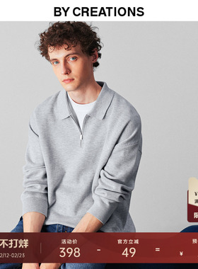 【可机洗】柏品半拉链针织衫男2025冬新款polo领保暖休闲落肩毛衣