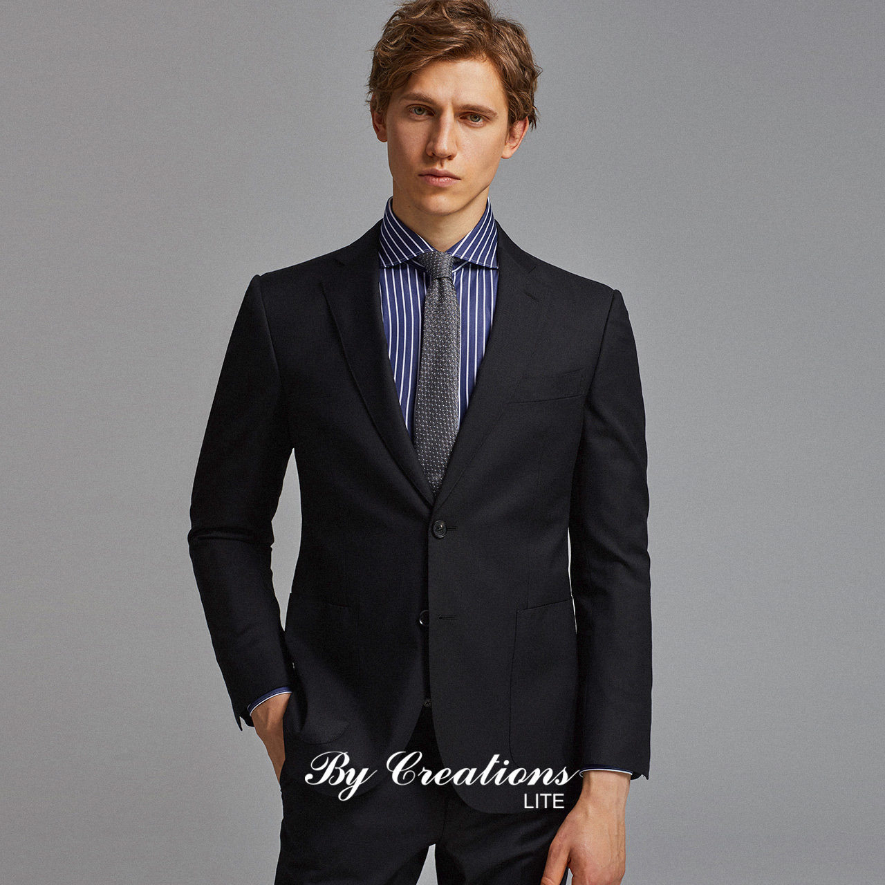 ByCreations 柏品 泰尼亚面料纯羊毛西服套装男 纯色西装礼服套西