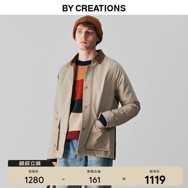 柏品巴恩风复古工装羽绒服男士2025冬季新款商务短款羽绒夹克外套