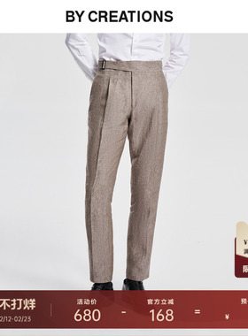 柏品纯亚麻廓尔格商务黑色西裤男秋单褶巴黎扣正装职业长便裤子薄