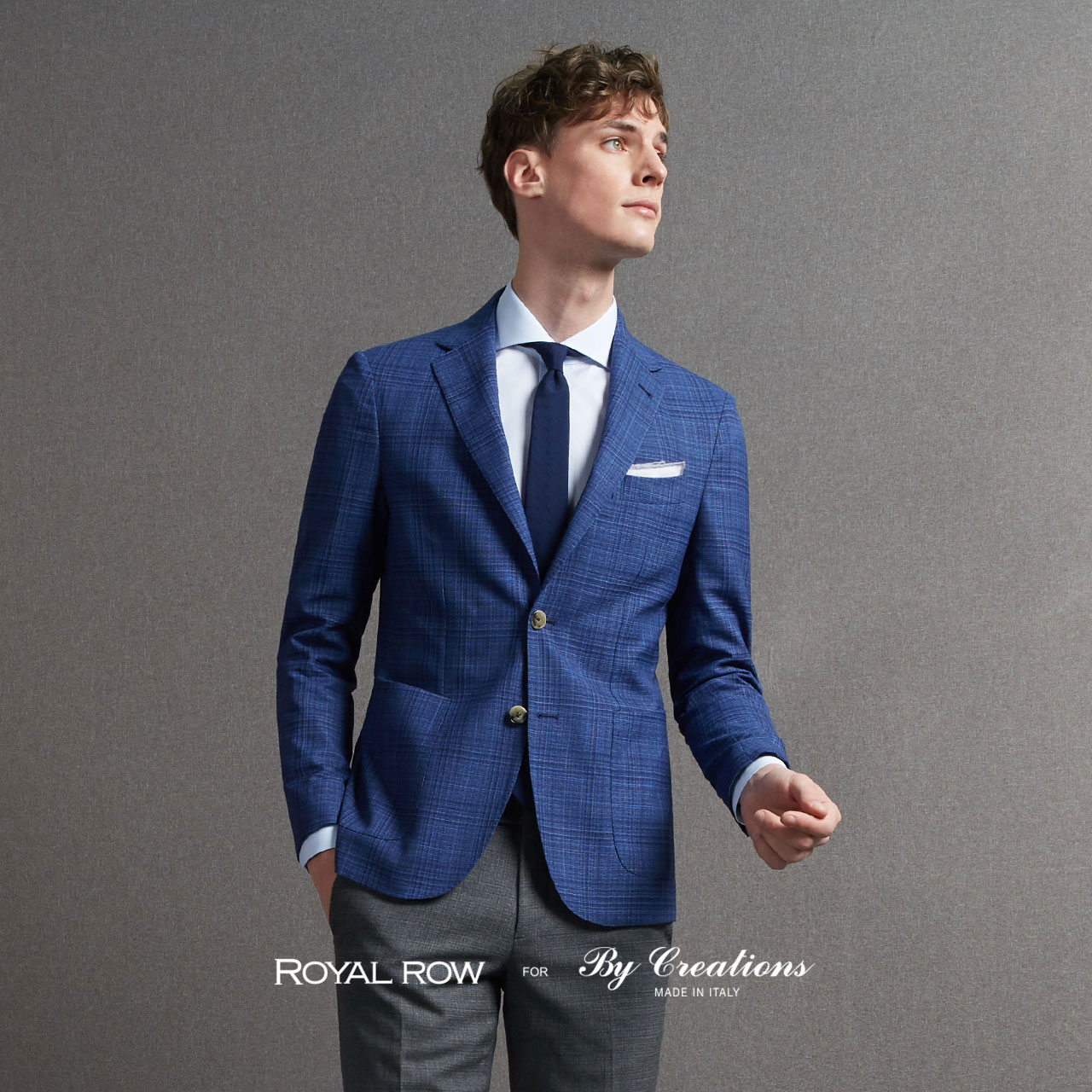 Royal Row for By Creations泰尼亚面料格纹西服外套男士薄款西装