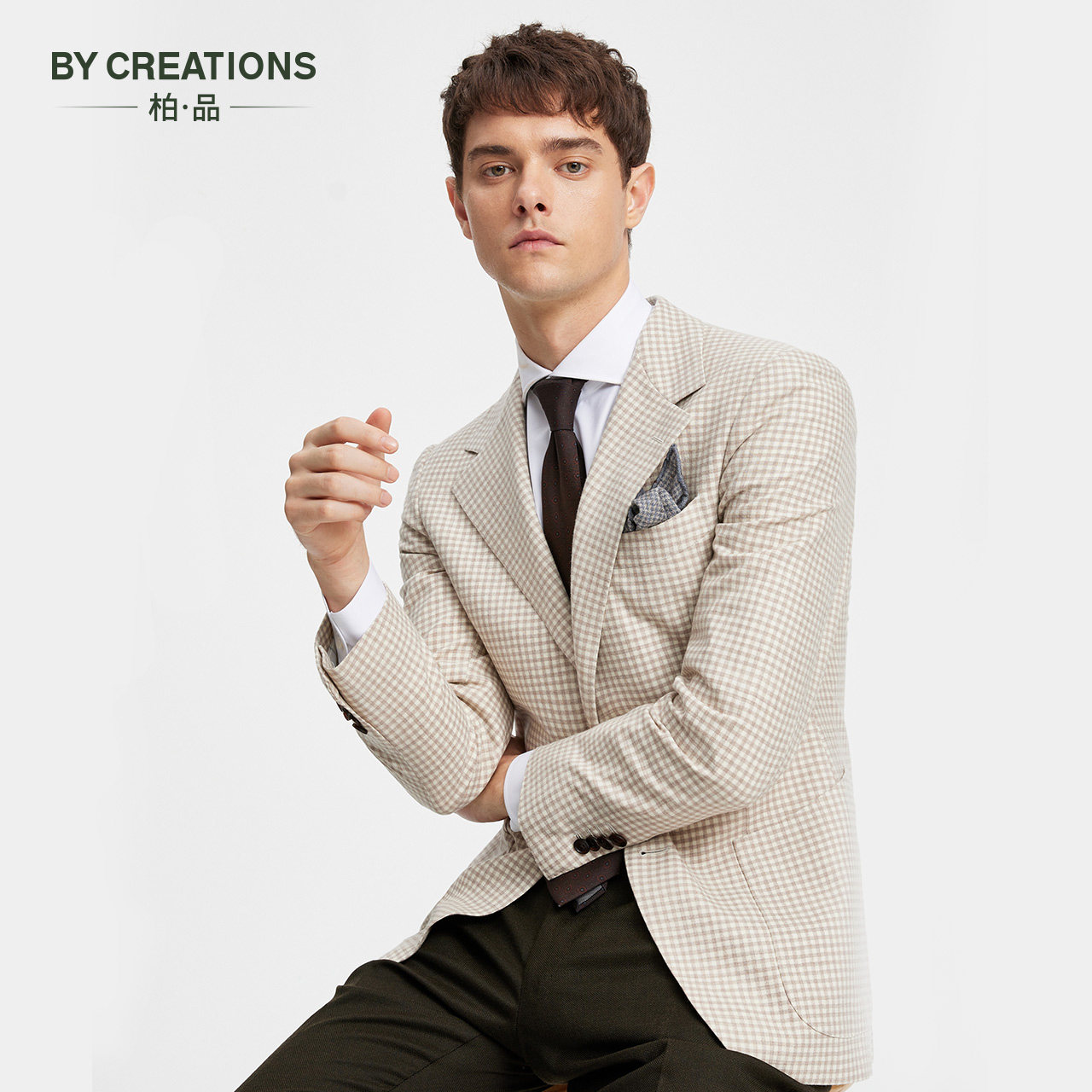 【进口drago自然弹】130支纯羊毛维希格纹商务休闲单西服正装男