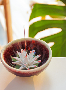 客厅莲花陶瓷香插复古摆件