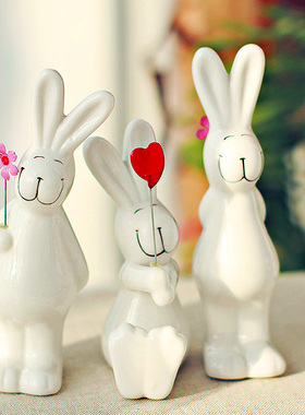 日式风陶瓷小白兔快乐兔装饰品
