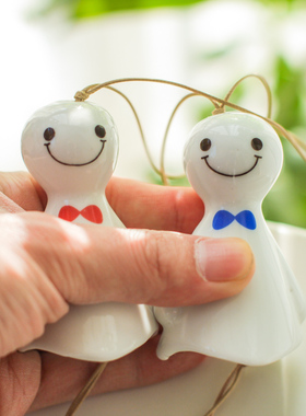 zakka 日式小裙摆晴天风铃 白色许愿小清新 微笑脸小可爱风铃包邮