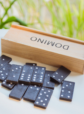 木制盒装多米诺骨牌黑色积木质桌游益智玩具桌面游戏包邮送礼物