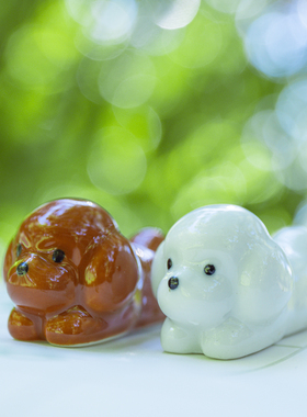 可爱萌宠陶瓷比熊筷架日式摆件