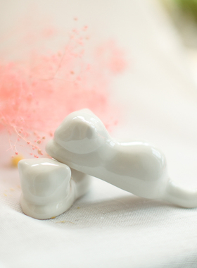 zakka日式风陶瓷筷托黑白猫摆件