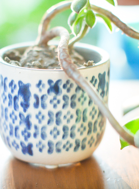 手绘小花盆创意陶瓷摆件