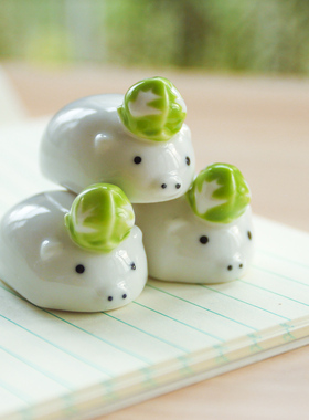 陶瓷可爱风白菜小动物筷架工艺品
