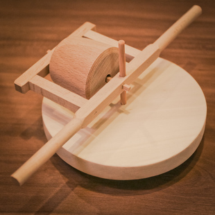 木制农村微型石磨摆件 小农具模型 圆形老石碾子工艺品 家居饰品