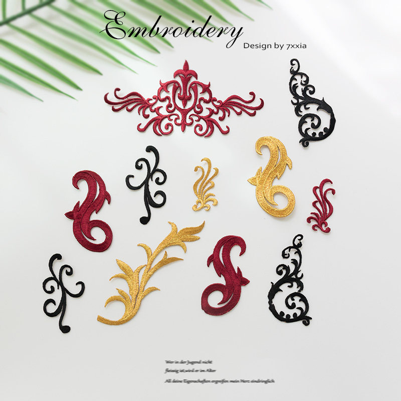 刺绣中国风纯色元素金色黑色装饰贴花DIY服装辅料 布贴衣领汉服贴