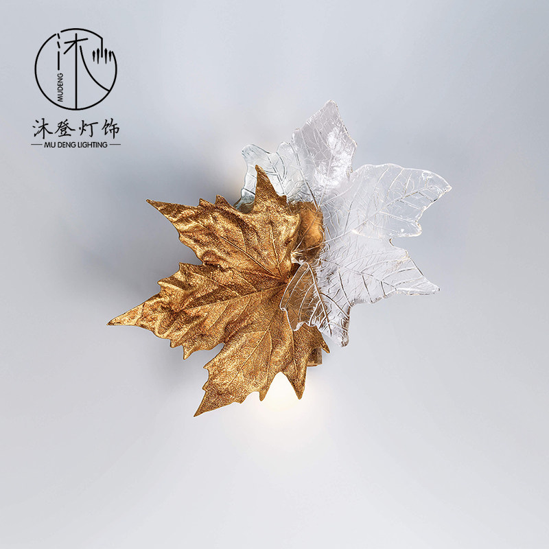 全铜枫叶水晶壁灯客厅走廊过道卧室床头楼梯电视墙装饰艺术壁灯具