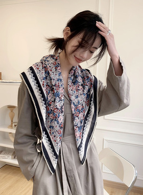 棉麻大方巾防晒印花法式女春夏秋