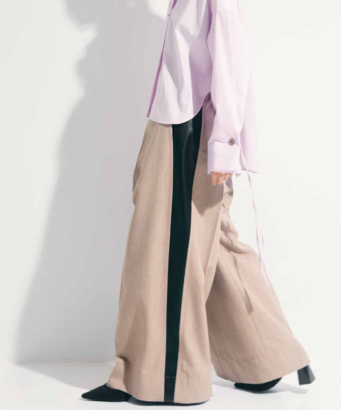 【拍下不退】国内现货STUDIOUS25秋冬女款皮拼接阔腿裤