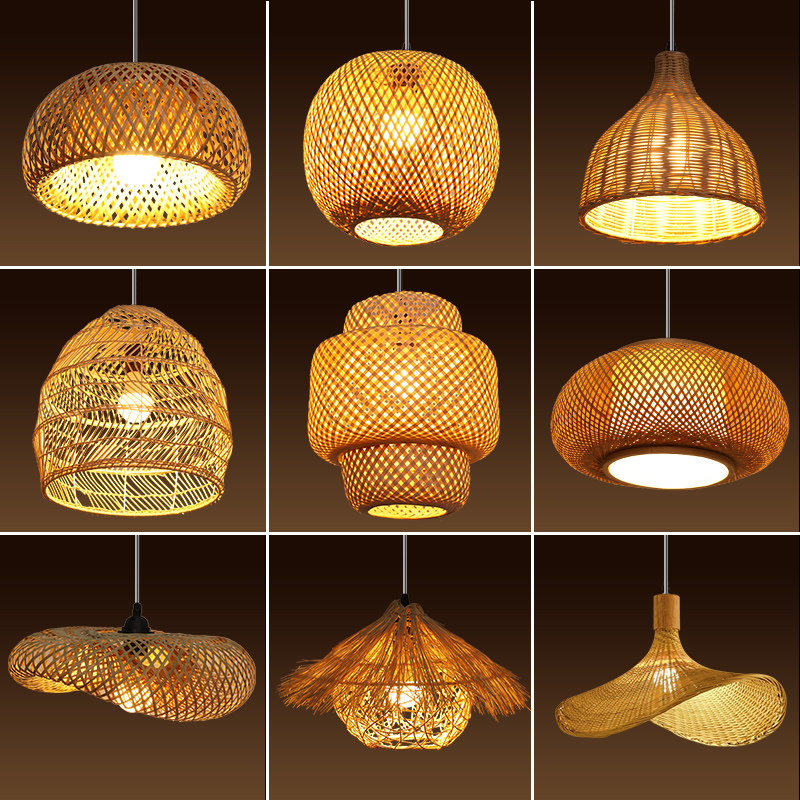 竹编吊灯竹艺禅意茶室中式餐厅民宿日式藤编灯笼复古创意艺术灯罩