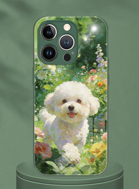 适用华为Pura80油画治愈繁花春日软萌比熊犬白色小狗狗VIVOS30高级感小米17promax手机壳OPPOK13Turbo荣耀400