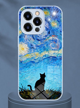 适用VIVOIQOO15梵高油画伦勃朗黑色猫咪iphone11独特OPPOReno15C手机壳小米17Ultra红米K90华为mate80荣耀500