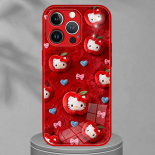 适用苹果17Pro手机壳iphone12保护套OPPOreno14毛绒X苹果hellokitty凯蒂猫VIVOS50毛茸KT华为Pura80荣耀Power