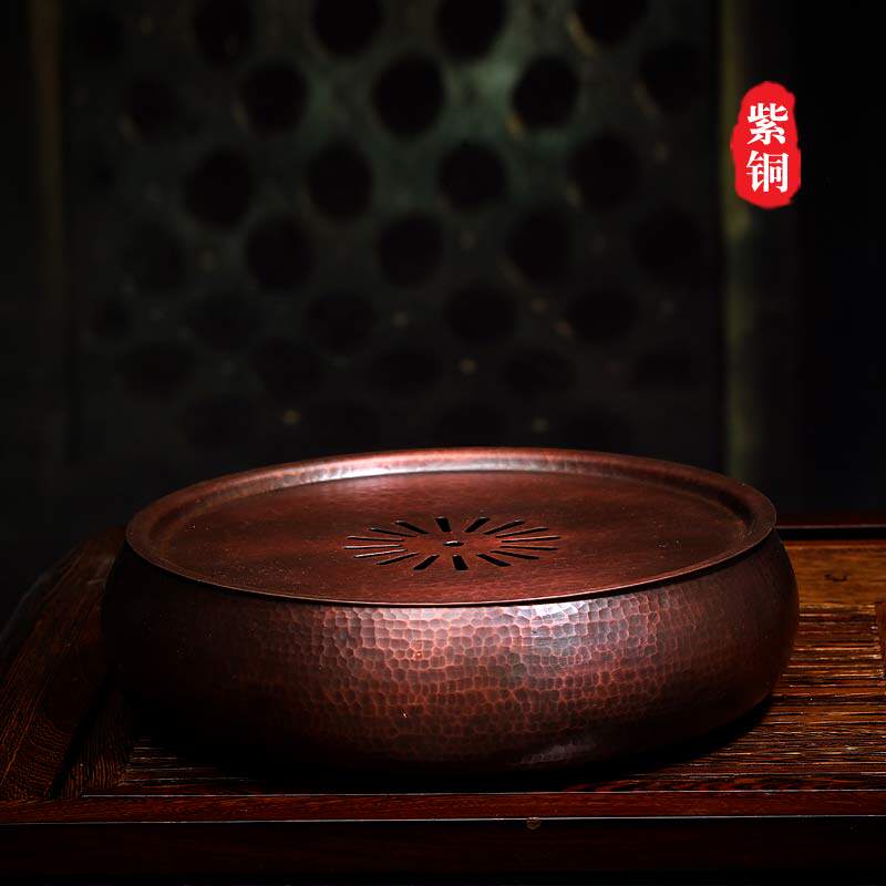 铜茶洗紫铜大号茶盂带盖建水壶承干炮台茶盘手工餐具配件包邮