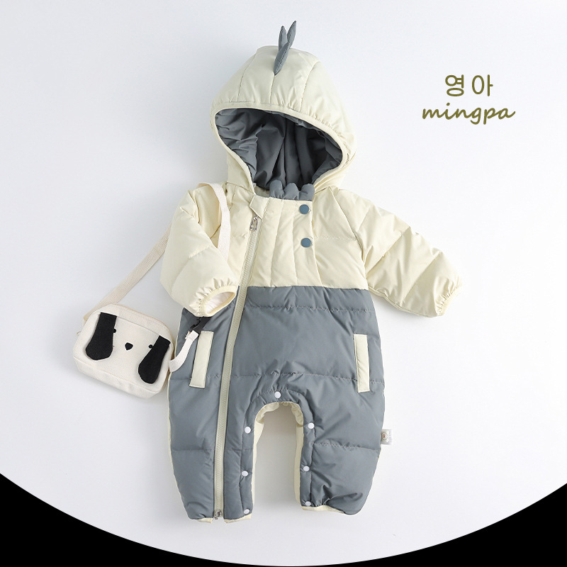 新生婴儿衣服冬季爬服宝宝加厚羽绒服连体衣男童外出爬服保暖