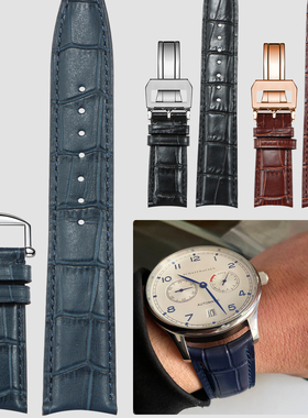 适用于万国IWC葡萄牙计时真皮手表带IW500107新葡七弯头弧口22mm