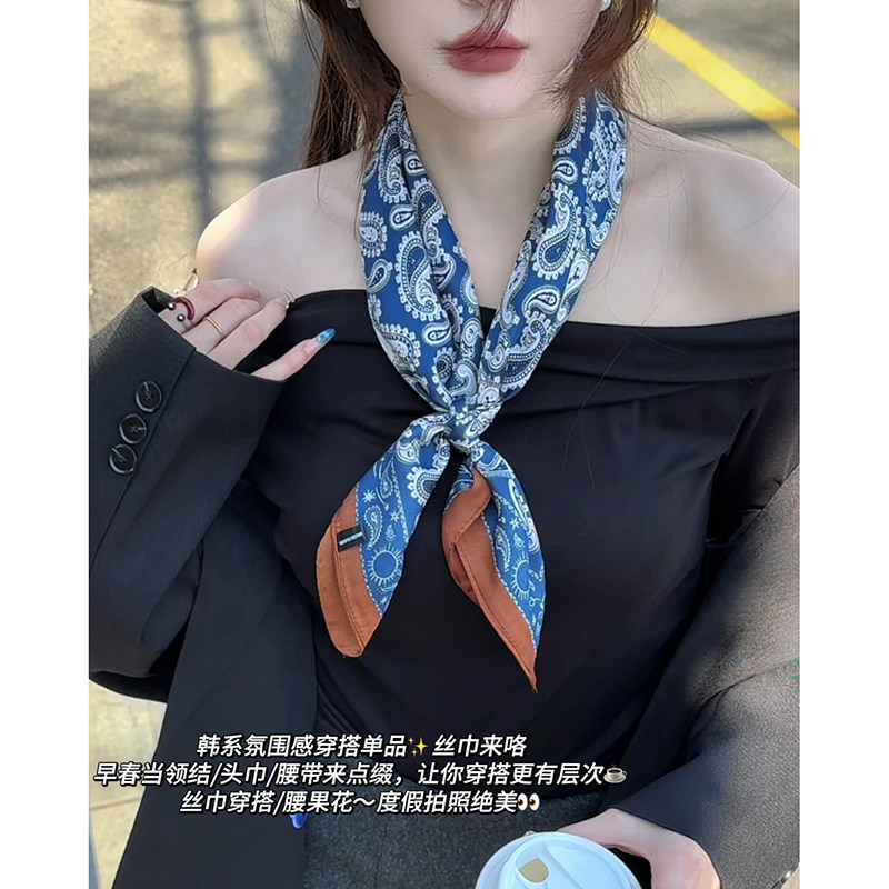 韩系小方巾绑发绑包薄款围巾