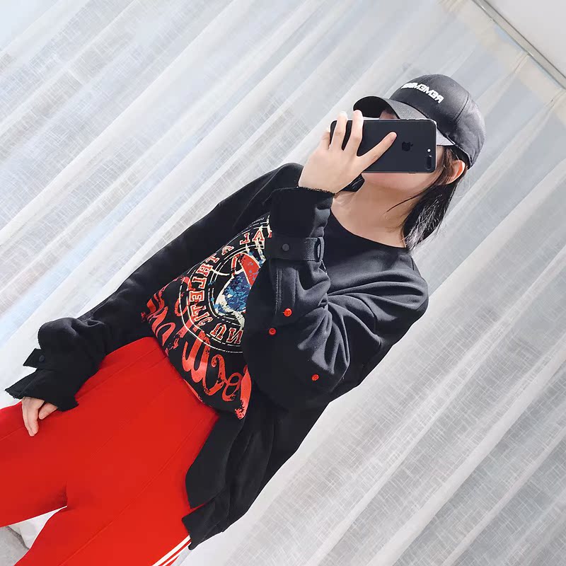 G55秋季新 韩版宽松休闲慵懒风圆领套头长袖毛圈棉卫衣女9097