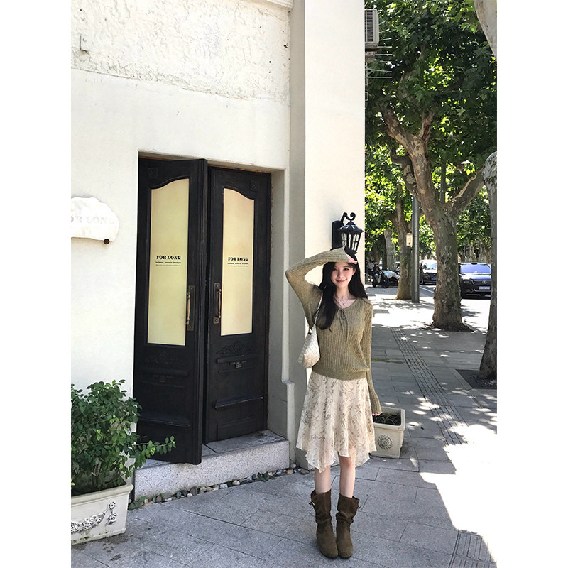 VASSE美蟹 复古不规则印花高腰半身裙女秋温柔韩系显瘦荷叶边裙子