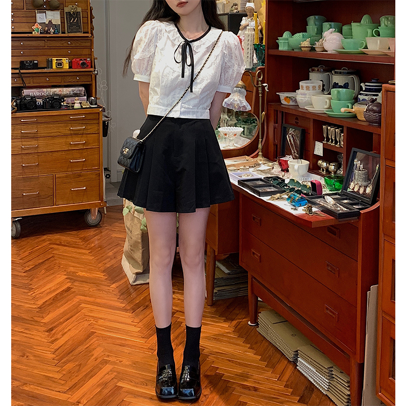 高腰百褶裙裤子女阔腿短裤