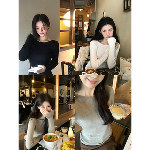 VASSE美蟹 百搭大圆领羊毛混纺纯色打底针织女秋宽松显瘦温柔上衣