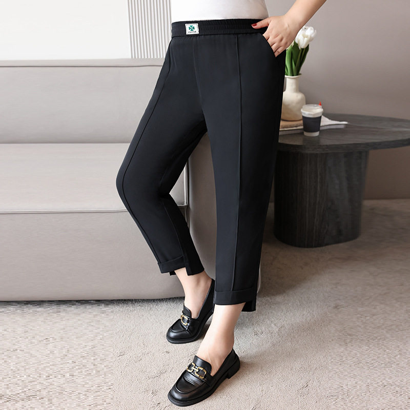 大码高腰八分西装裤女黑色正装裤夏季胖mm显瘦垂感休闲直筒裤工装