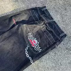 American Retro Harajuku Street Hip-Hop Y2K Jnco Jeans Vibe Gothic Style Printed Loose Wide-Leg Pants