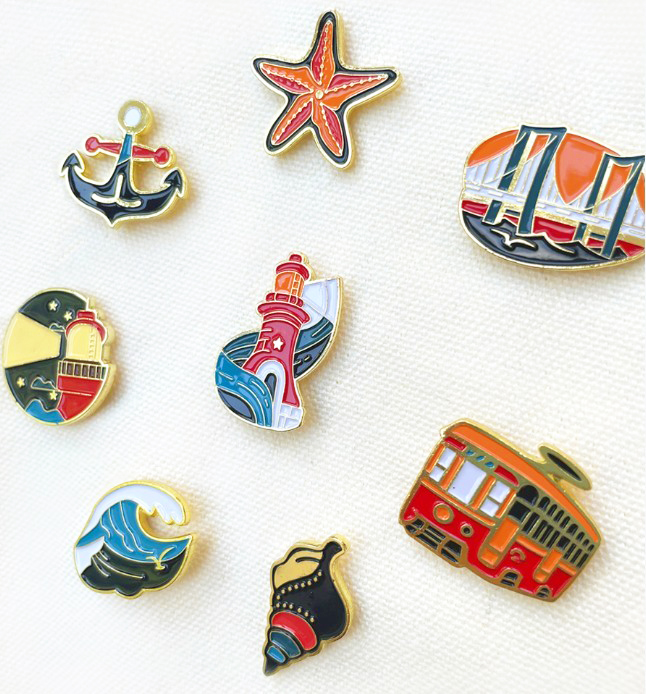 大连胸针徽章胸章电车灯塔海浪海星大连文创伴手礼旅游纪念品