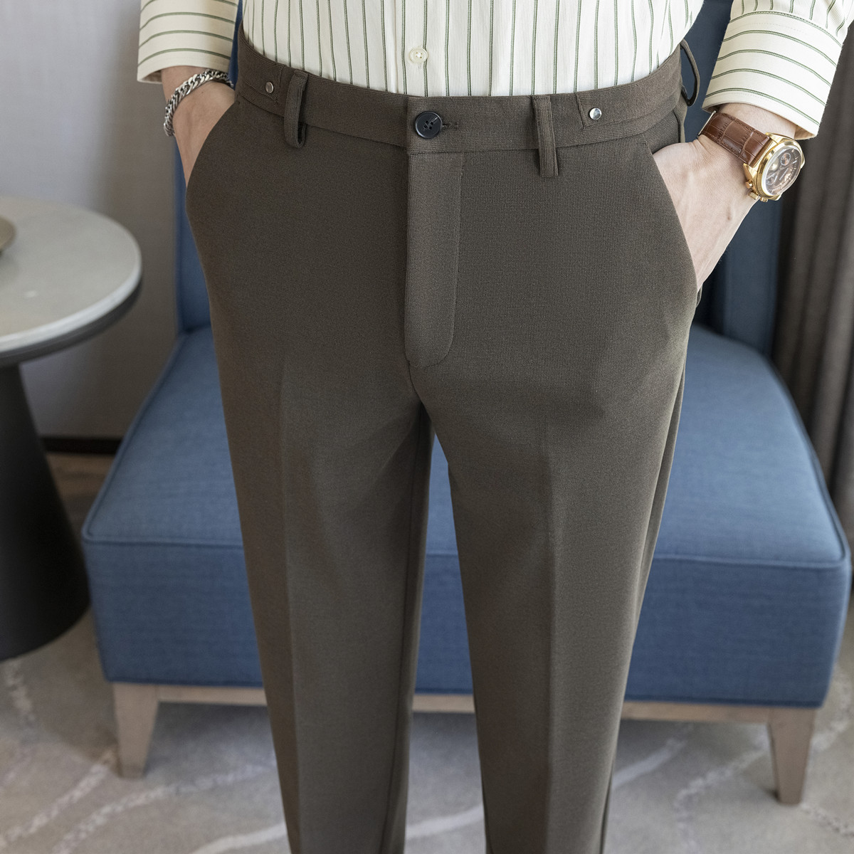 秋冬毛呢料西裤冬磨毛裤休闲裤修身商务直筒西装裤子1007e