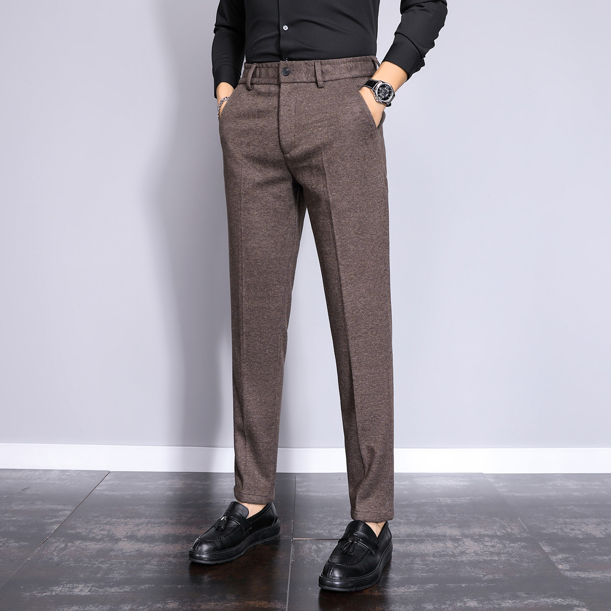 休闲裤男加厚秋冬款裤子男士商务西裤毛呢男裤磨毛抓绒直筒1129e