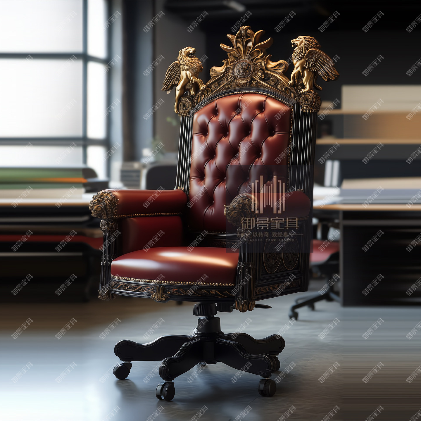 法式巴洛克真皮办公椅书椅大班椅欧式雕花烤漆转椅扶手椅办公家具