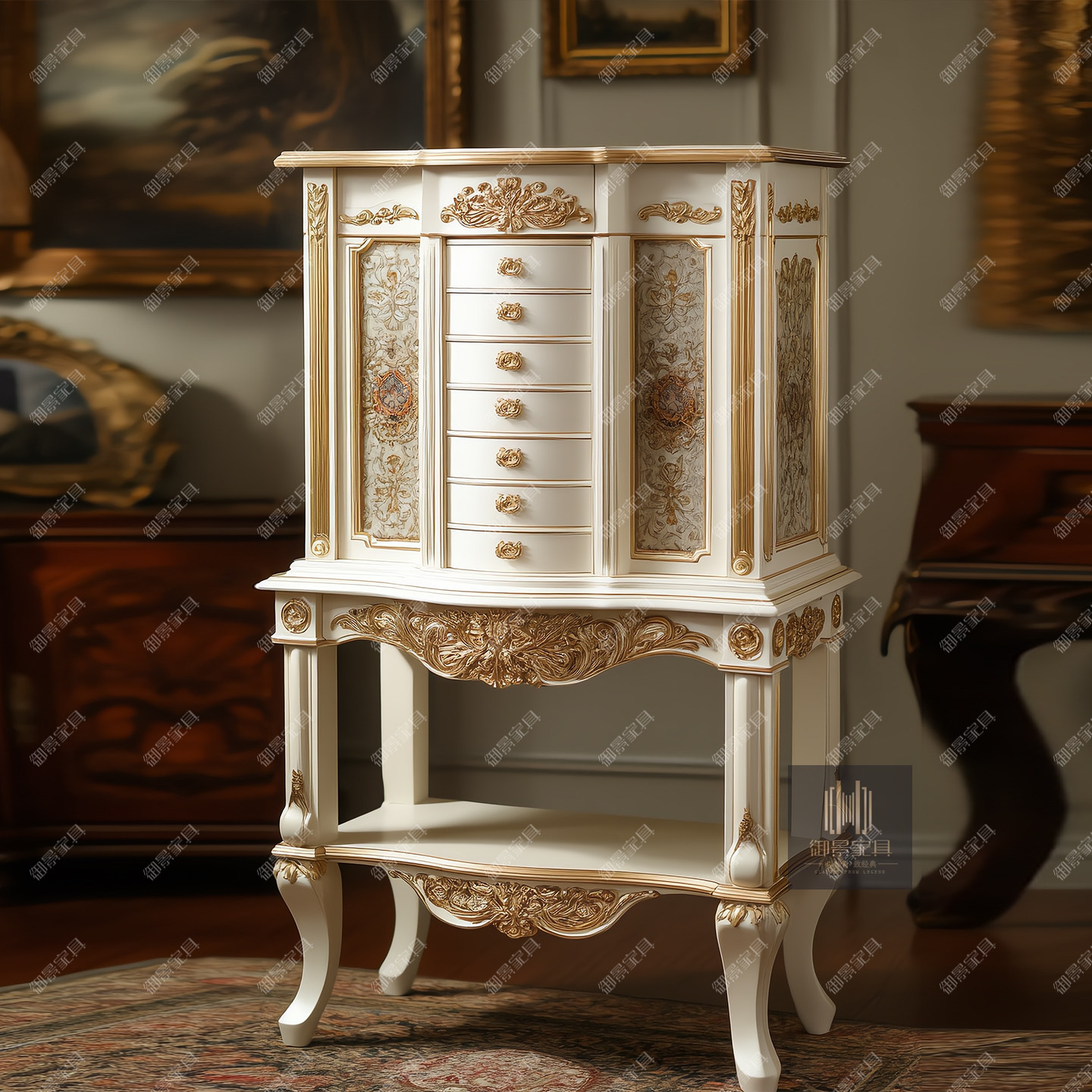 法式实木斗柜欧式象牙白储物柜收纳柜卧室珠宝首饰收藏柜展示柜
