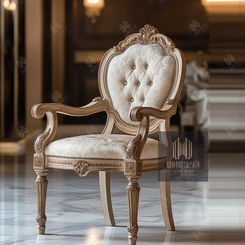 美式实木餐椅复古做旧椅子靠背椅酒吧椅带扶手椅欧式布艺椅书椅