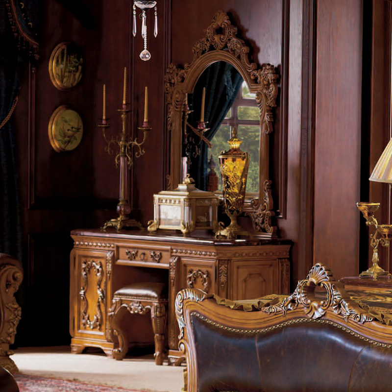 欧式古典梳妆台家用主卧室奢华化妆台梳妆柜子梳妆镜梳妆凳组合