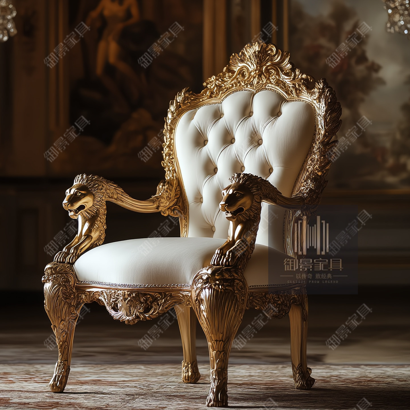 法式巴洛克真皮扶手办公椅欧式雕花书椅老板椅客厅欧式休闲椅定制