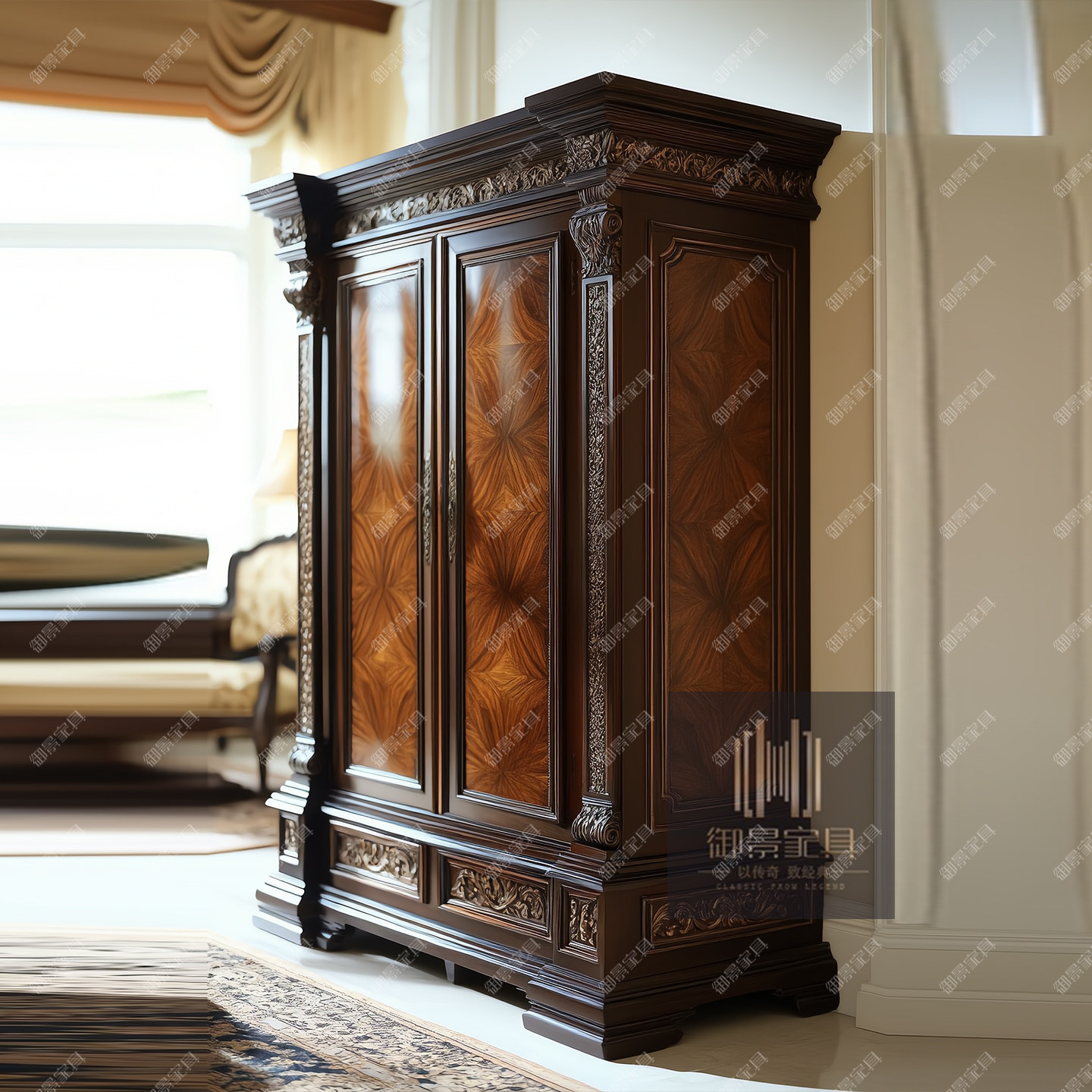 法式实木衣柜欧式古典雕花收纳柜卧室储物柜美式床尾柜子哥特风